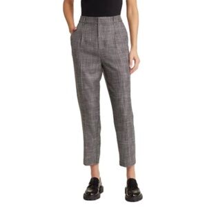 All Saints Astrid Sparkle Metallic Tapered Leg Trouser Pant Gray Check Size 10